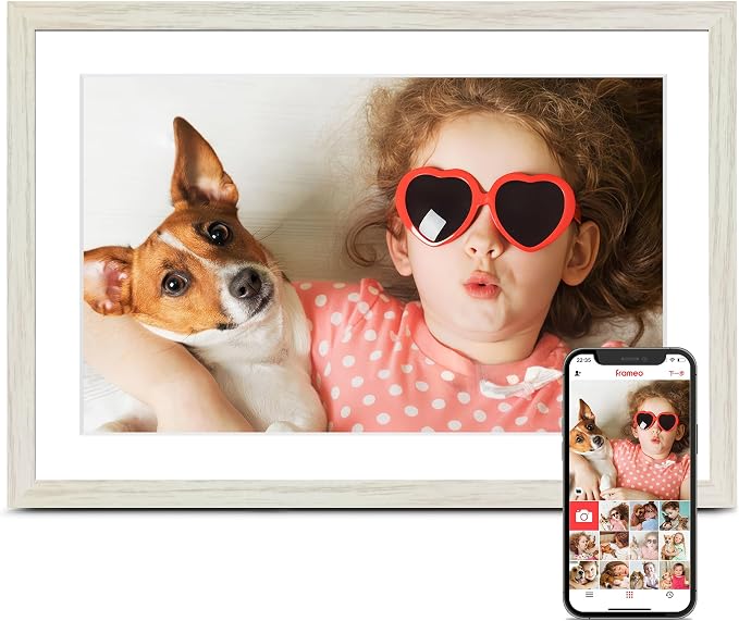 Frameo 10.1" Digital Picture Frame WiFi Wood, 1280 * 800 IPS HD Touchscreen, 32GB Storage, Instant Share Photo Video, Gifts for Mom, House Warming