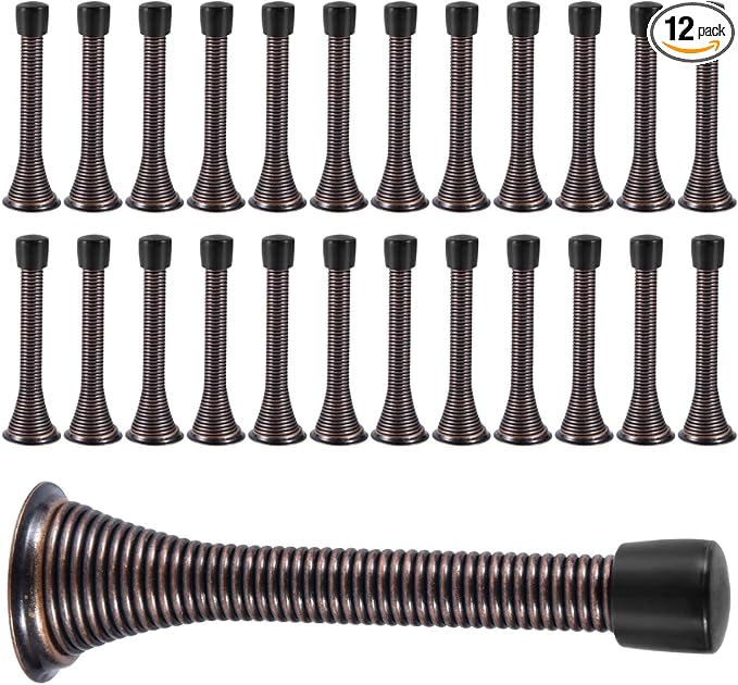 KISEER 24 Pack Spring Door Stops 3 1/4 Inch Flexible Heavy Duty Spring Door Stopper with RustProof Screw Rubber Bumper Tips (Antique Brass)