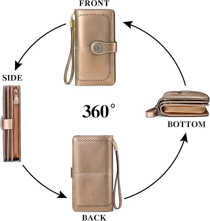 SENDEFN Wallets for Women Leather Credit Card Holder with RFID Blocking Large Capacity Wristlet | with RFID Blocking