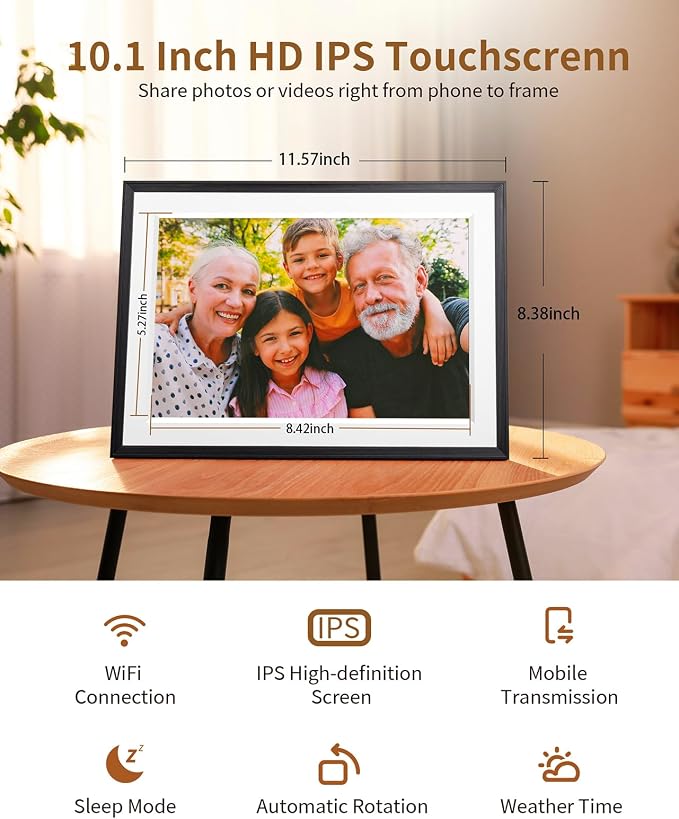 Frameo 10.1 Inch Digital Picture Frame，WiFi Electronic Frame，1280 * 800IPS HD Touch Screen， Smart Digital Photo Frame,32GB Storage, Wall Mountable, Share Instantly, Birthday Gifts for Women, Mom