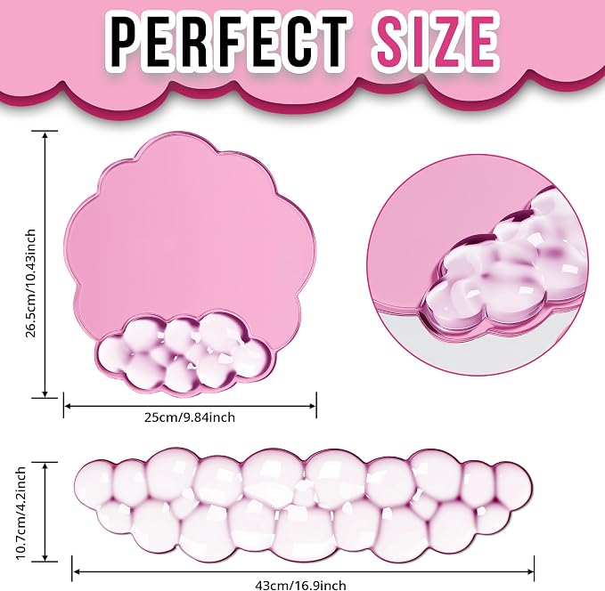 Keyboard Wrist Rest Set — Ergonomic Cloud Wrist Rest Keyboard and Mouse Pad, Non-Slip Desk Accessories for Office and Home（Pink）