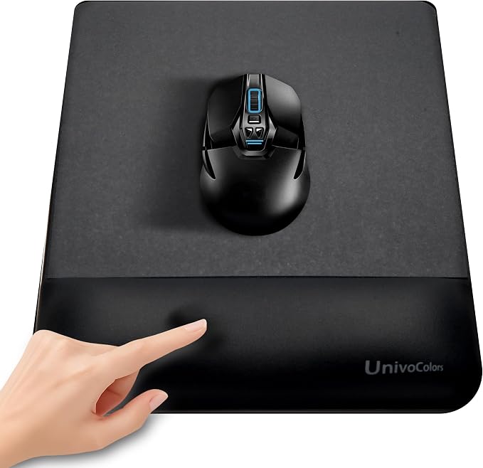 Design-Wave Wrist Rest Mouce Pad,PE Mouse Sliding Panel+Artificial Sheepskin+Memory Foam+Ergonomic+Anti-Slip Gel,Resilience Support During Work and Gaming,Mouce Accessory,Black
