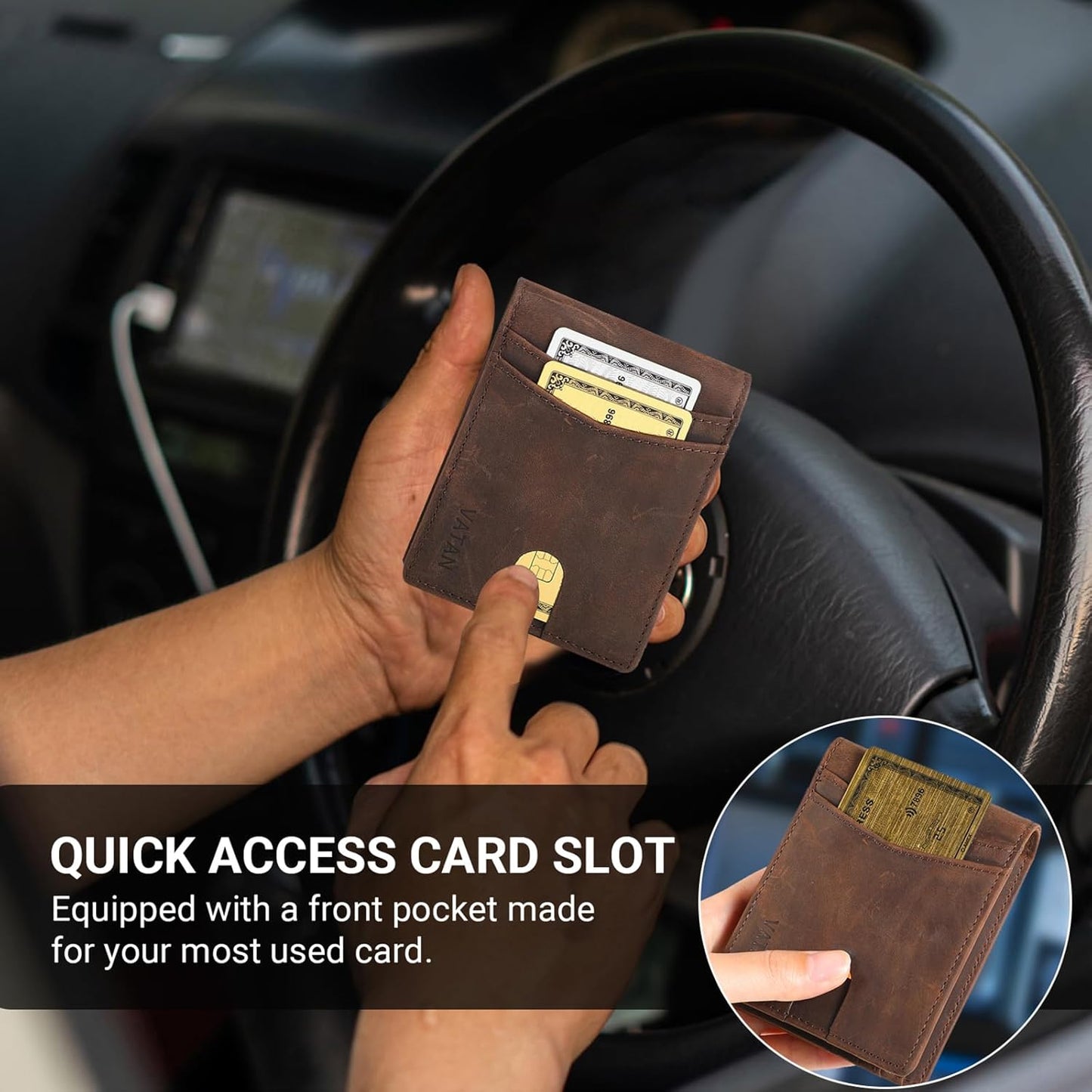 VATAN Wallet for Men, Mens Minimalist Wallet Credit Card Holder, Slim Leather Rfid 2 ID Window Large Capacity With Gift Box (CH Coffee)