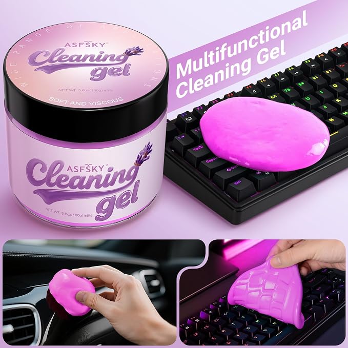 ASFSKY Car Cleaning Gel, Lavender | Cleaning Putty for Car Interior, Keyboard Dust Remover, Universal Cleaning Gel, Purple, 1 Pack