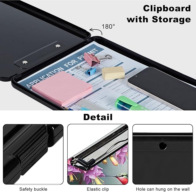 Hummingbird Red Plastic Storage Clipboard with Low Profile Clip, Heavy Duty Foldable Coach Clipboard Case for Work, Teachers, Schools