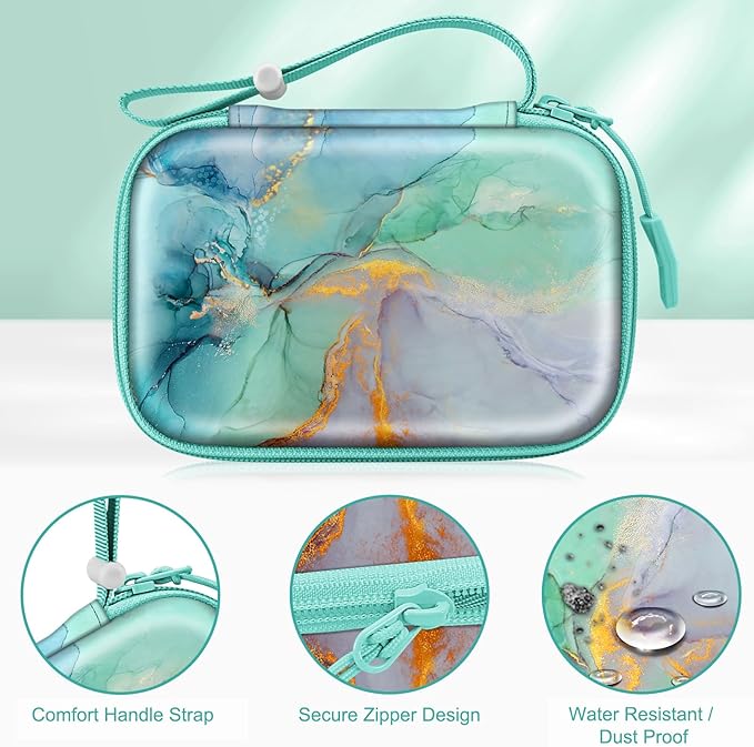 Fintie Label Maker Case Compatible with Phomemo D30 D35, NELKO P21, SUPVAN E10, NIIMBOT D11 D110, JADENS D110, ORGSTA S001 - Portable Shockproof Hard Shell Label Printer Carrying Cover, Emerald Marble