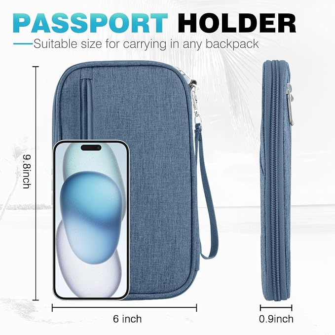 Passport Holder Family RFID Travel Document Organizer for Women Waterproof Passport Wallet Men Portable Case for Cards, Boarding Pass, ID, Money, Tickets with Zipper