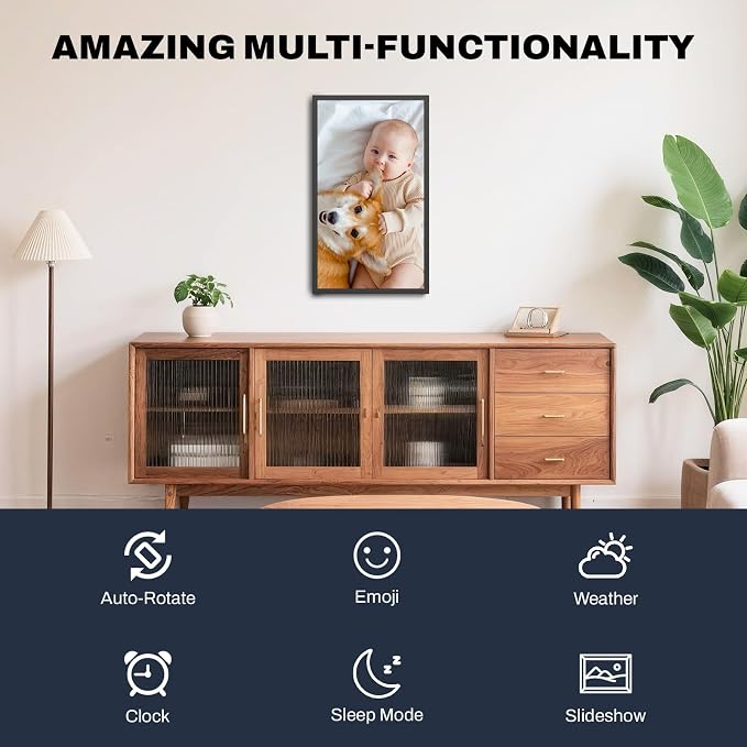 FRAMEO 21.5 Inch Touchscreen Large Digital Photo Frame, 1920x1080 WiFi Digital Picture Frame 64GB, Security Share Photo/Video via APPs, Email, USB/Mirco SD, Easy Set Up, Gifts for Mom