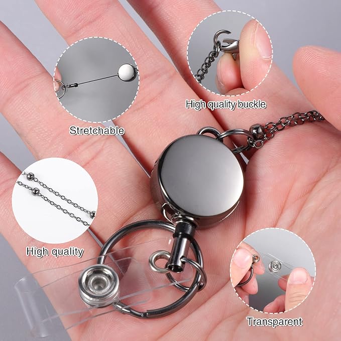 Lanyards for Id Badges 3 Pack Badge Lanyard with 6 Pcs Id Badge Holder Retractable Stainless Steel Teacher Lanyard Cruise Ship Lanyards for Girl Women (Black, Silver, Bright Blue)