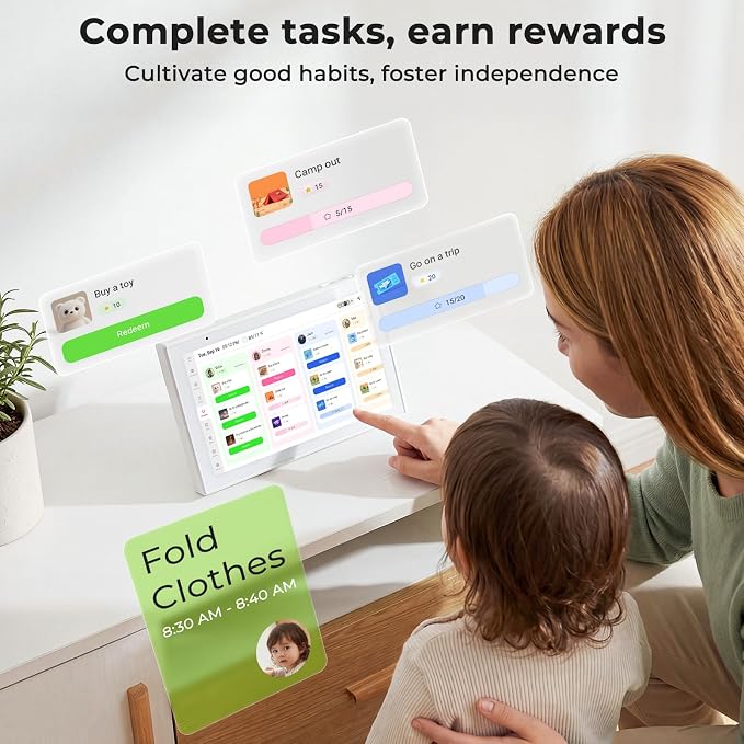 10.1-Inch Digital Calendar, Electronic Touchscreen Family Planner, White | Chore Chart, Shared Family Schedules, Meal Planner, Reward System, Reminders, Digital Photo Frame, Full HD IPS, 32GB