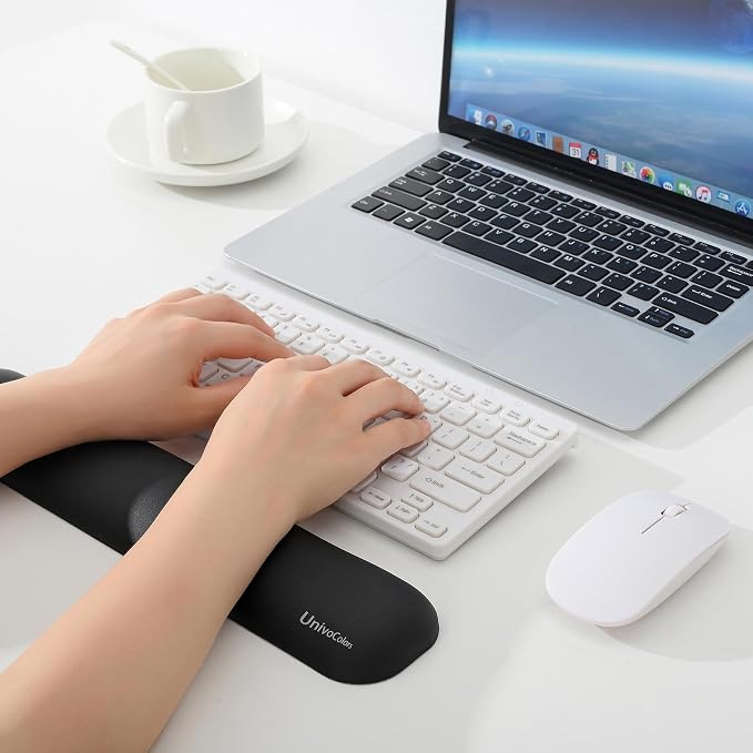 UnivoColors Design-Medium Wave Keyboard Wrist Rest of Medium, Artificial Sheepskin+Memory Foam+Ergonomic+Anti-Slip Gel, Resilience Support During Work and Gaming,Keyboard Accessory,Navy