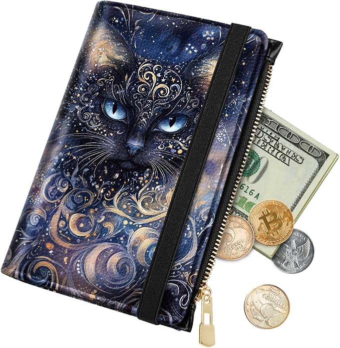 Passport Holder for Travel, RFID Blocking Passport Cover for Women Zipper | Travel Wallets, Passport Book Holder, Credit Card Holder, ID Window,SIM Card Slots, Coin & Tickets Pocket, Cool Cat