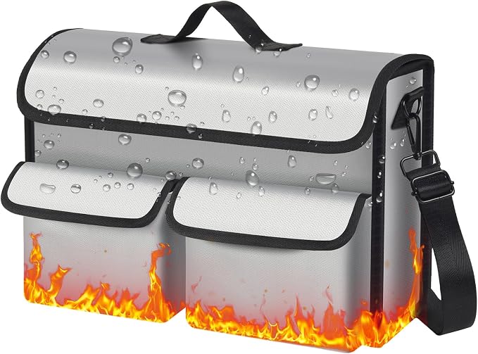 Fireproof Document Bag 17 x 11 in with File Organizer Box | UL94 VTM-0 Certified, Silicone-Coated Fiberglass, 2 Dividers, Grab-and-Go Emergency Storage, Important Document Case for Home