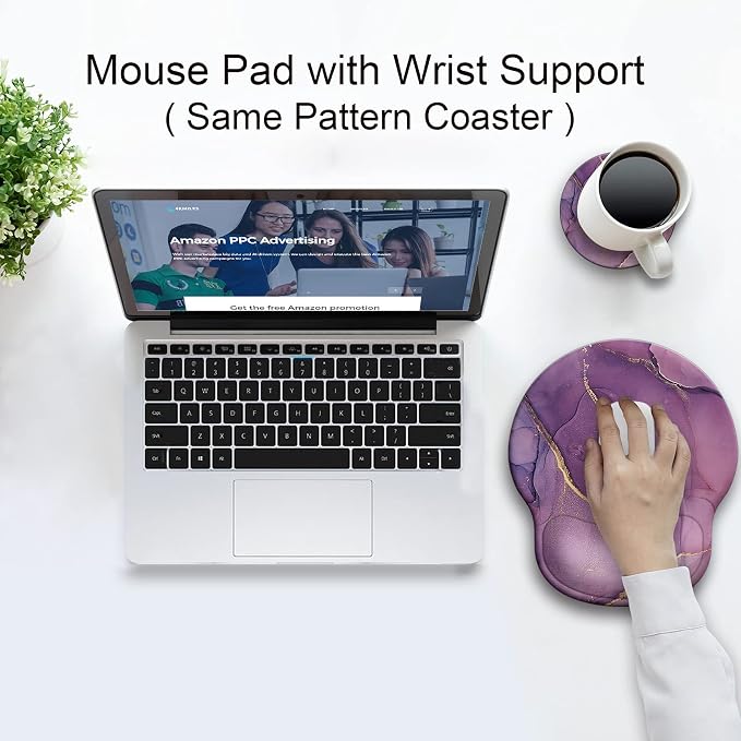 Ergonomic Mouse Pad with Wrist Rest Support,Gel Mouse Pads for Desk | Big Mousepad With Coaster Non-slip & Pain Relief for Computer, Home&Office Desk Decor