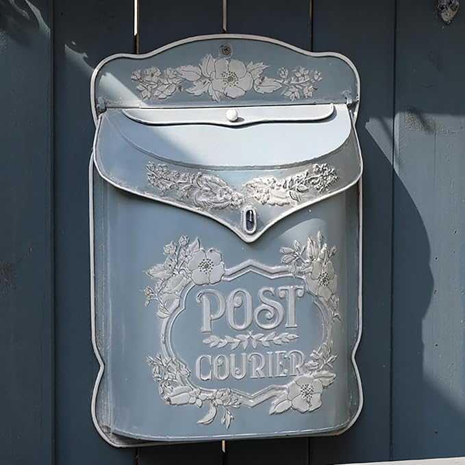 BIG FORTUNE Wall Mount Mailbox for House Outside Vintage Metal Door Mailbox Antique Style Nostalgic Charm Home Decor Garden Vintage English Cottage Decor Flower Patter