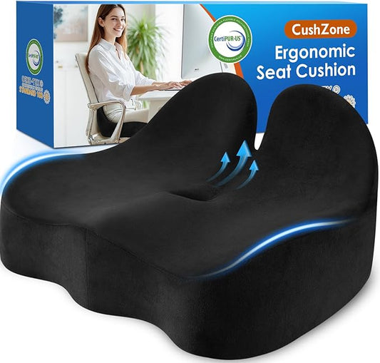 Seat Cushion, Memory Foam Office Chair Seat Cushion for Office Chairs/Car/Long Trip/Desk Chair/Gaming, X-Large Size for Sciatica & Hip & Tailbone Pain Relief, Sciatica Support (Black)
