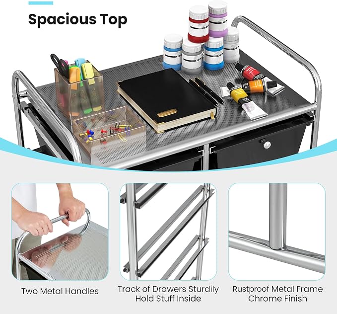 BECOMFORT 10-Drawer Rolling Cart with Drawers, Storage Cart on Wheels, Teacher Classroom Organizers with Metal Frame, Mobile Craft Cart, Trolley Utility Cart for School Office Play Room