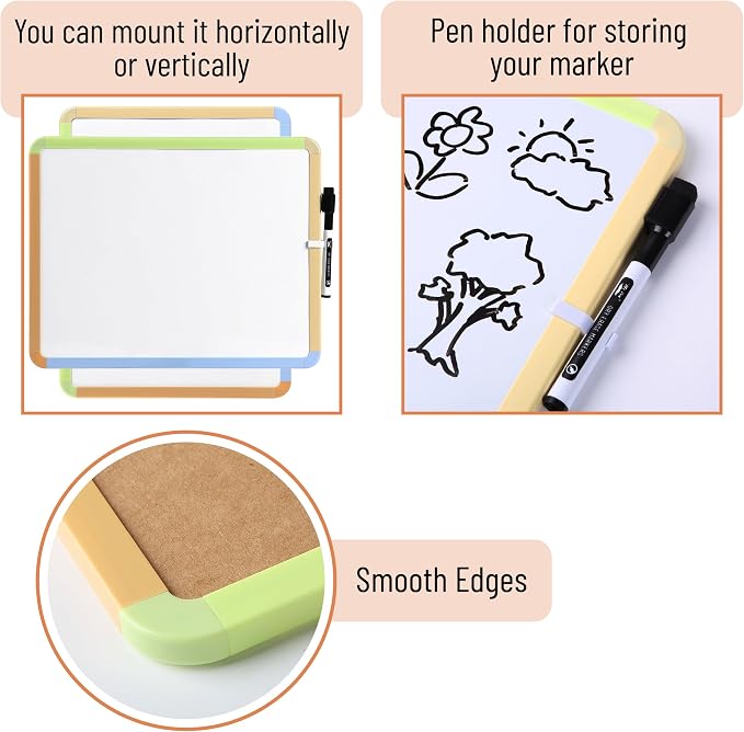 Mr. Pen- Dry Erase Board, 14” x 11” with a Black Dry Erase Marker | Citrus Frame, Small Mini White Board for Students, Fridge, Wall, Locker, Includes Double Sided Tapes