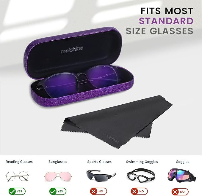 molshine Bling Hard Shell Glasses Case,Portable Sparkling Shiny Eyeglass Case for Men Women Girl Travel Study Work