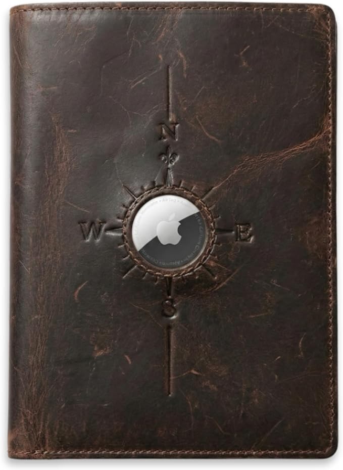SETTINI® Leather RFID Passport Holder Wallet with AirTag Slot for Travel | hidden AirTag slot, RFID blocking, leather, passport + card slots, travel gift