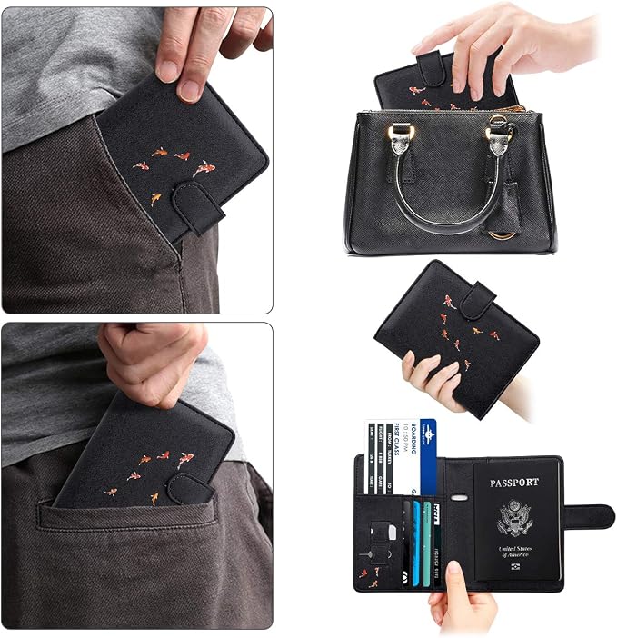 WALNEW Passport Holder for Travel, RFID Passport Wallet, Travel Essentials | PU Leather Passport Cover Case with Pen Holder, Travel Must Haves Accessories, Passport Book Holder for Women Men