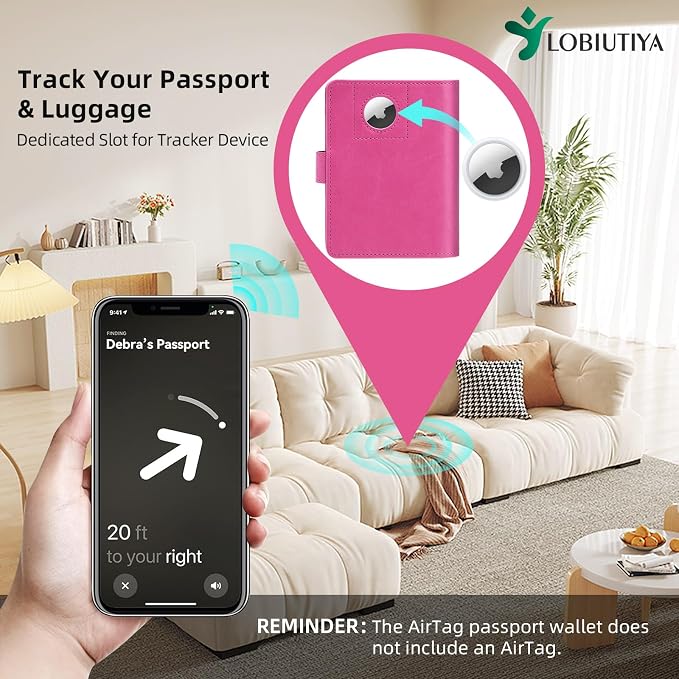 Passport Holder For Travel with Slot for AirTag & Luggage Tag Cover – RFID Blocking Travel Passport Wallet for Women/Family | PU Leather Passport Case with Extra Money Pocket, Pink