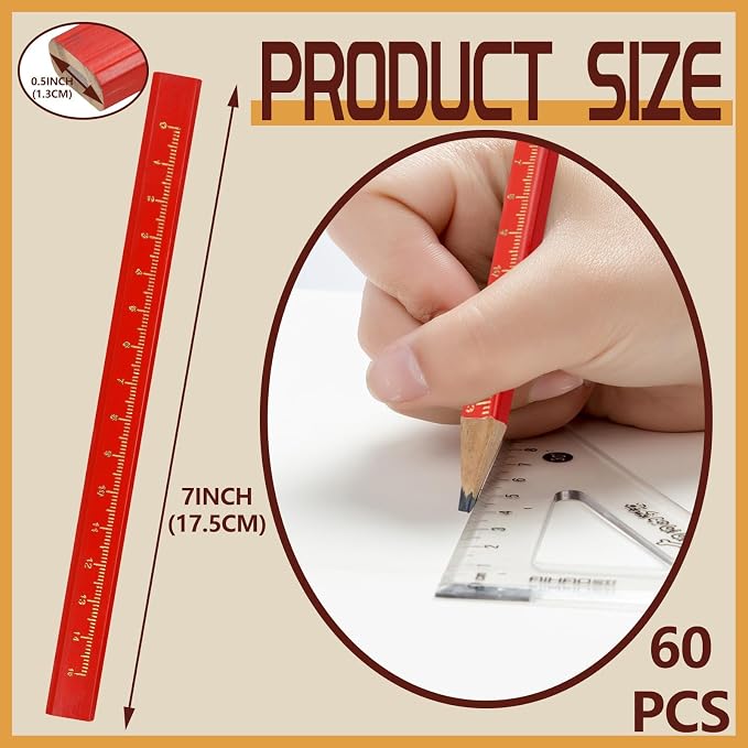 60 Pcs Pcs Carpenter Pencils, Octagonal Hard Black Carpenter Pencils for Woodworking Marking & Construction Plans