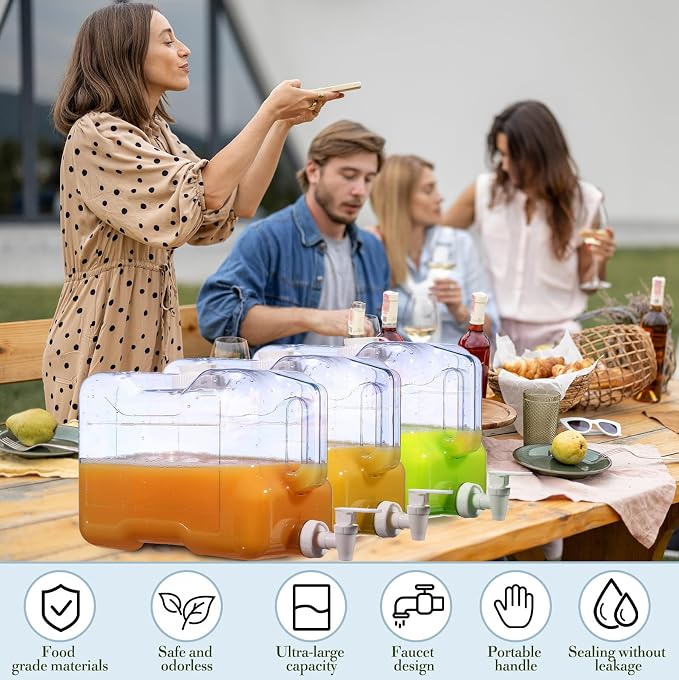 Funnymoom 6 Pcs Drink Water Dispenser for Fridge 2 Gallon Beverage Dispenser with Spigot Plastic Reusable Refrigerator Water Dispensers Waters Jug Container for Party Outdoors Camping Hiking Home