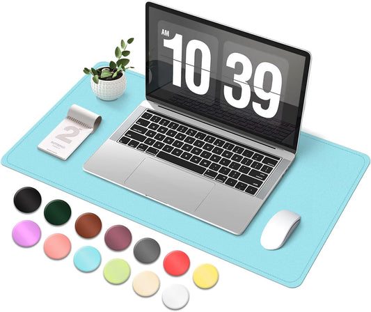 Desk Pad Protector, Leather & Suede Desk Mat, Non-Slip Desk Pad Mat, Large Mouse Pad, Waterproof Desk Blotter Mat, Desk Cover for Office, Home (Aqua Frost Blue, 23.6" x 13.7")