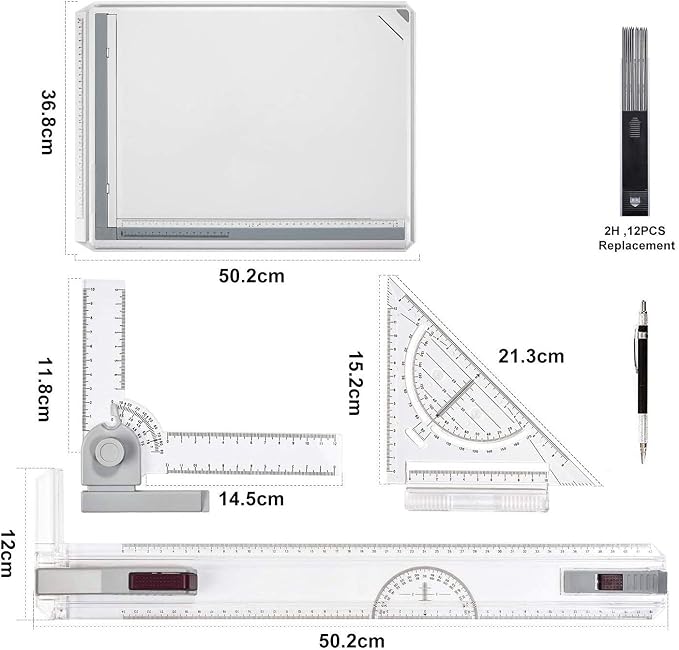 Metric A3 Drawing Board Drafting Table Multifunctional Drawing Board Table with Clear Rule Parallel Motion and Angle Adjustable Measuring System
