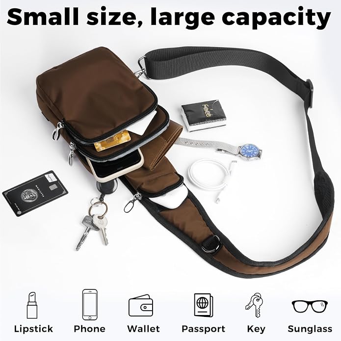 Sling Bag, Crossbody Bag with Zipper Lock, RFID Blocking & Water Resistant for Men and Women