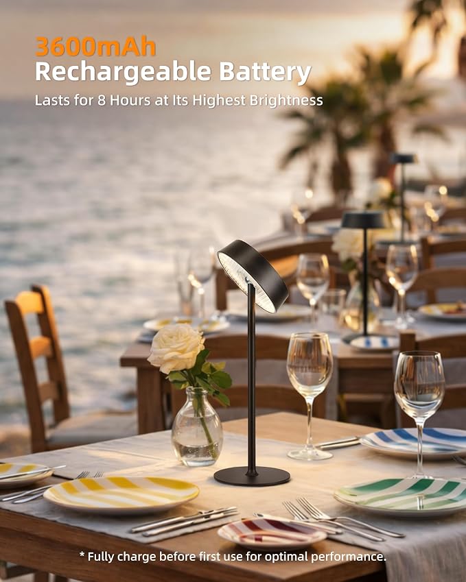 EZVALO Cordless Lamp, Rechargeable Table Lamp, Battery Operated | Portable Outdoor Waterproof, 3 Color Temps RGB, Dimmable Touch Control, LED Memory Function, Restaurant Dining Patio Black1Pc