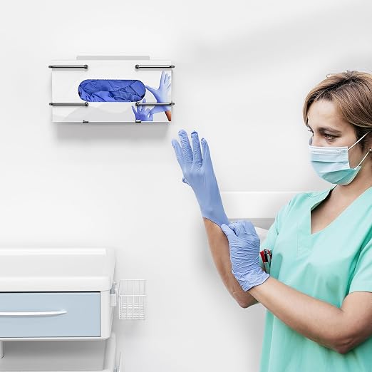 Glove Box Holder, Adhesive Wall-Mounted Metal Dispenser, Black | Tool-Free Adhesive Wall Mount Metal Glove Box Holder for Latex Rubber Gloves, Facial Tissues and Wipes Storage