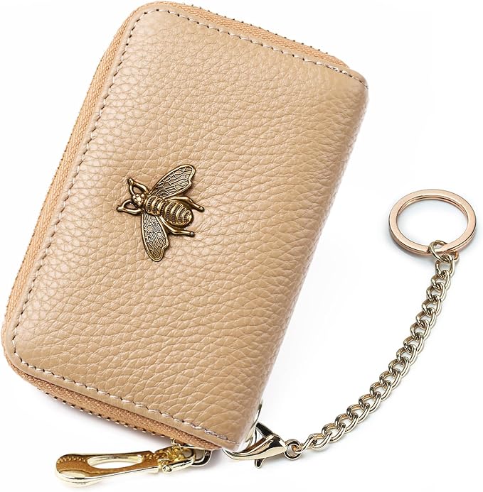 imeetu RFID Credit Card Holder, Small Card Wallet Women, Leather Card Case | Genuine Leather Women's Card & id Cases, Change Coin Purse with Zipper Keychain id Window, 20 Colors & 3 Styles, Daily, Gifts