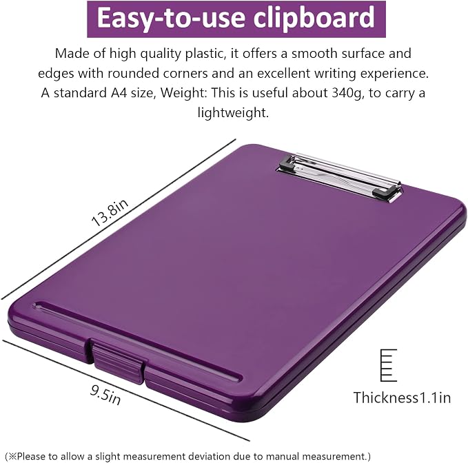 A4 Clipboards, Folder Clipboard with Storage, Folio Plastic Clipboard with Low Profile Clip, File Binder Clipboard Case, Waterproof Nursing Clipboards Foldable Case for Office Work (Dark Gray-Purple)
