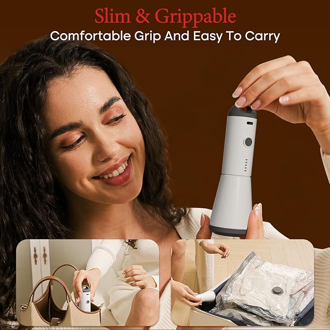 Vacbird Travel Vacuum Bags with Rechargeable Pump, Carry-On Space Saver | See Contents Easily with Transparent Bags, 1500mAh Pump Compresses 90+ Bags, Carry-On Size for Easy Travel Packing