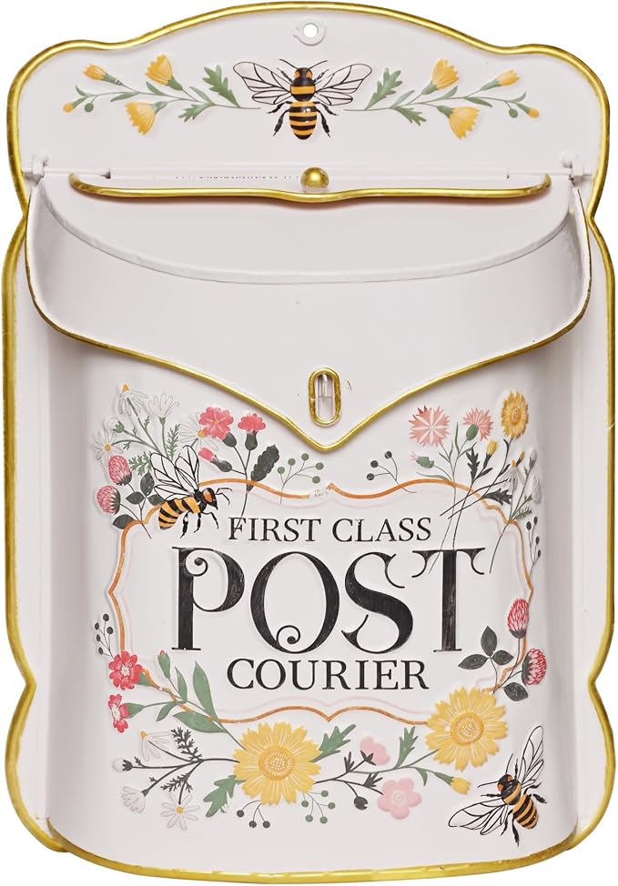 Wall Mount Mailbox for Outside Vintage Mail Boxes for House Outside Metal Door Mailbox Drop Box Antique Style Nostalgic Charm Home Decorative, Flower Pattern, Pink