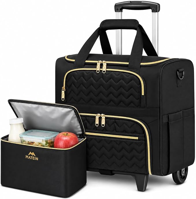 MATEIN Rolling Laptop Bag for Women, 15.6 Inch Teacher Tote Bag with Wheels | Detachable Cart, with Insulated Lunch Box, Computer Bag, Rolling Briefcase for Nurse Work Business Office