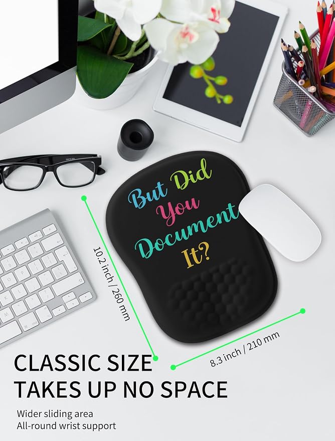 Hokafenle Ergonomic Wrist-Hugging Mouse Pad Wrist Support, U-Shaped Holding Wrist Rest Mousepad for Carpal Tunnel Pain Relief with Cushioned Memory Foam Slope Massage Bulge (10.2x8.3 in,Document it)