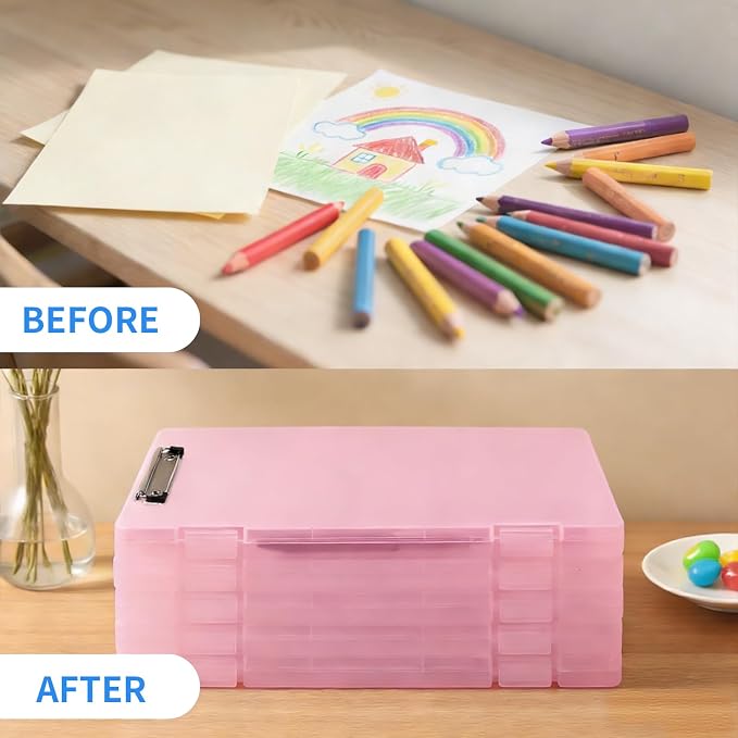Clipboard with Storage, Clear Pink Plastic Clipboard with Side Opening, Waterproof Foldable Heavy Duty Nursing Clip Board for School & Office, Letter Size/ A4 with Christmas Stickers (Clear Pink)