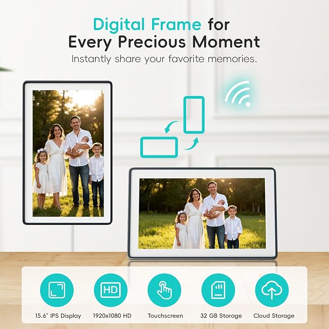 Westsee 15.6" Digital Wall Calendar Frame – Interactive Touchscreen Eletronic Calendars, Smart Family Planner for Schedule, Photo Display, Meals, Chore Chart & Tasks, Wall & Desk Mountable (Dark Gray)