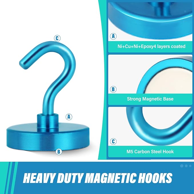 Neosmuk Magnetic Hooks, Heavy Duty 130lb+ Strong Magnet Hook for Cruise Cabins, Cruise Essentials 2026 for Hanging, Metal Wall Refrigerator Hangers (RoyalBlue, 10 Pack)