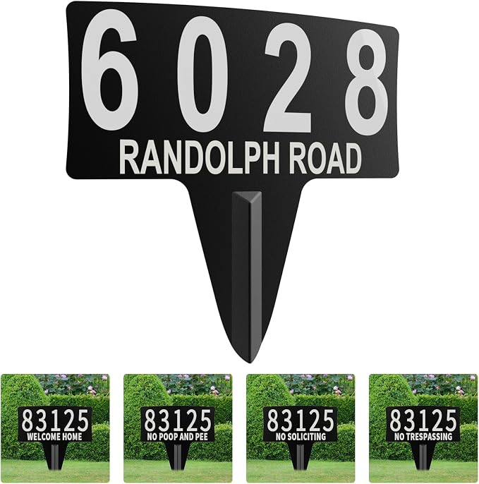 Metal House Address Yard Mailbox Sign with Numbers and Letters for outside,No Soliciting Trespassing Poop And Pee Welcome Sign Waterproof Rustproof Lawn Arch Address Plaque with Stake
