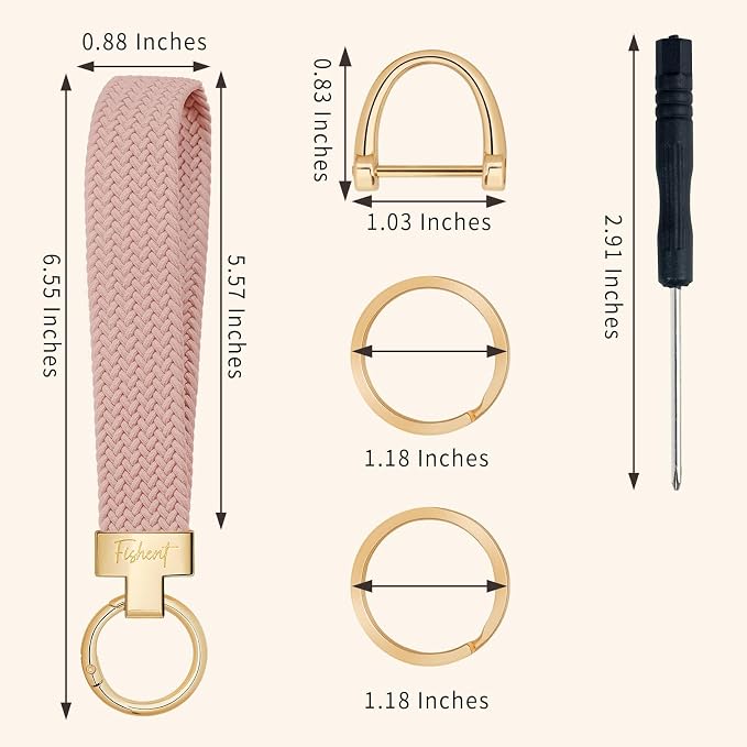 Fishent Stretchy Wristlet Keychain, Cute Key Chain, Woven Wrist Lanyard for Car Keys with 3 Keyrings and D-ring for Women Men