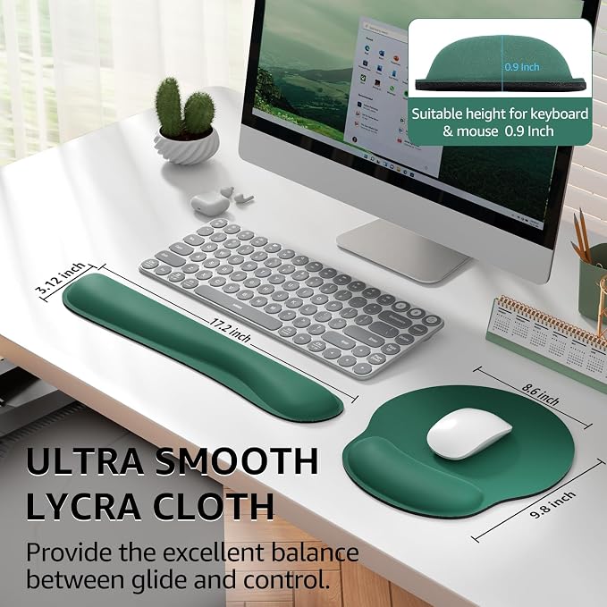 KTRIO Keyboard Wrist Rest & Mouse Pad with Wrist Rest, Forest Green | Memory Foam Wrist Support, Ergonomic Design, Non-Slip Base, Office and Home Use