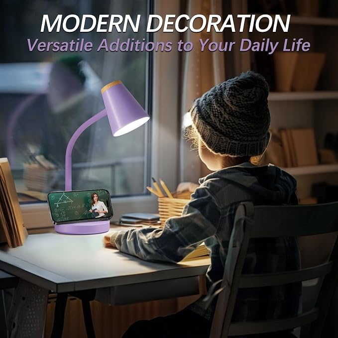 EJIAXIN Desk Lamps for Home Office - Small LED Desk Lamp Touch Dimmable Reading Light for College Dorm Room - Adjustable Flexible Gooseneck Table Lamp for Bedside Bedroom Nightstand Purple