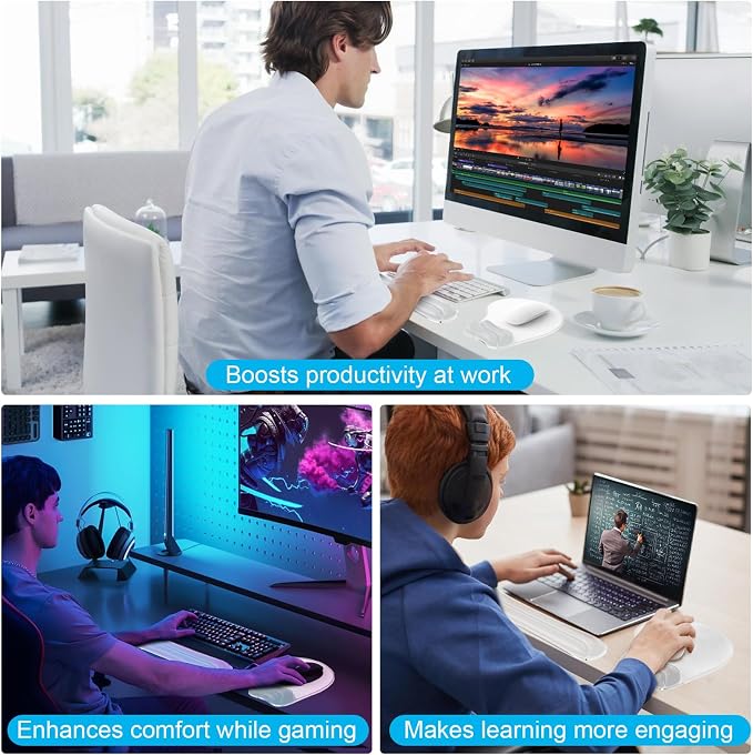 Gel Wrist Rest Mouse Pad Set, Ergonomic Support for Office Gaming | Ergonomic Keyboard and Mousepad with Wrist Support,Cooling Comfort, Non-Skid Base, Easy Clean, for Home and Work Desk Clear
