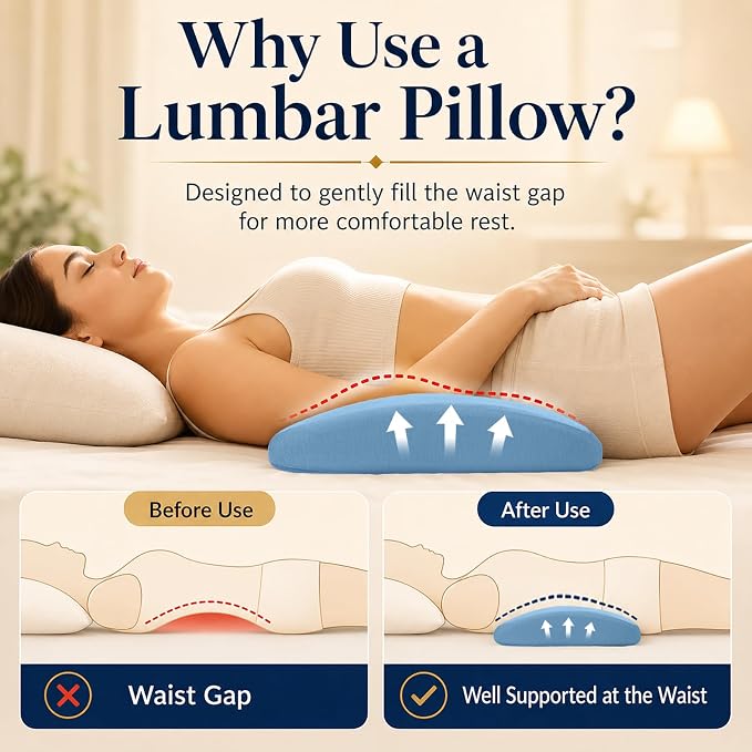 Lumbar Support Pillow for Bed Relief Back Pain: Lower Back Pillow for Sleeping - Memory Foam Waist Pillow - Cooling Back Bolster Pillow for Side, Back&Stomach Sleepers - Bed Rest Pillow for Car, Sofa