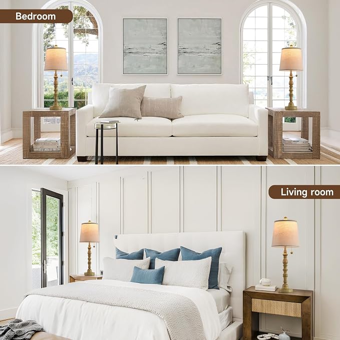 Lamps Set of 2 Modern Farmhouse Table Lamp Bedside Reading Lamps Living Room End Tables Set Lamps for Night Stands Bedroom Night Lamp,High 26.26 Inch,White,Sepia Fabric Lamp Shade,Bulb Not Included