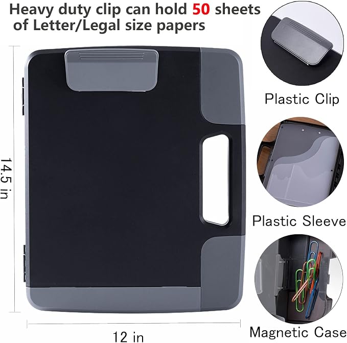 Heavy Duty Clipboard with Storage Case, Portable Handle Clipboard | Heavy Duty, Side-Opening, High Capacity, Portable, Durable Plastic, A4 Size, Ideal for Office, Business, School